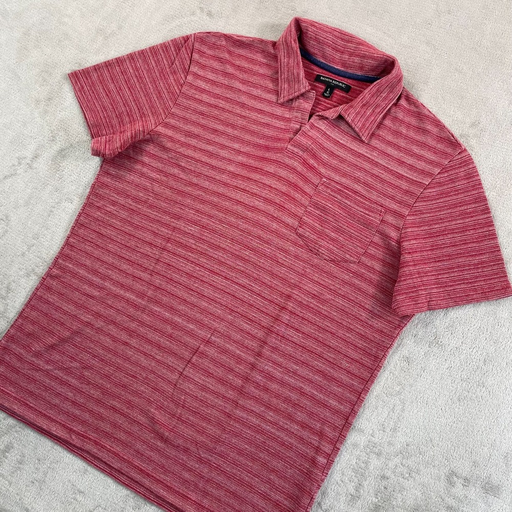 Banana Republic Johnny Collar Polo Shirt Men Large Vintage Red Striped‎ SS Golf